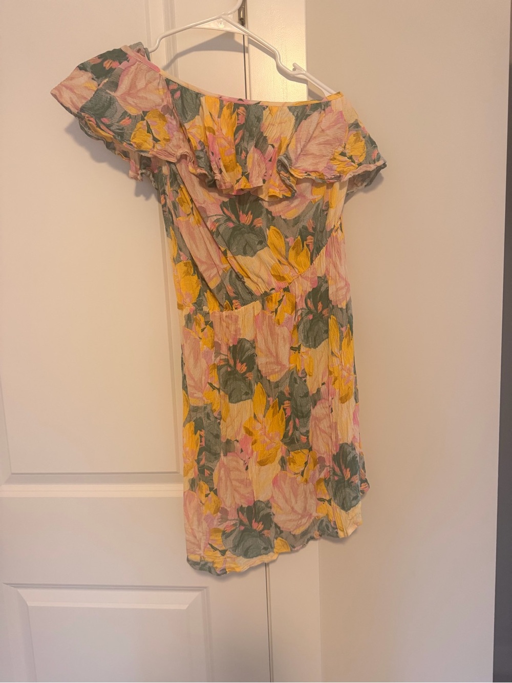 Z Supply One-Shoulder Floral Ruffle Dress in Yellow, Pink & Green